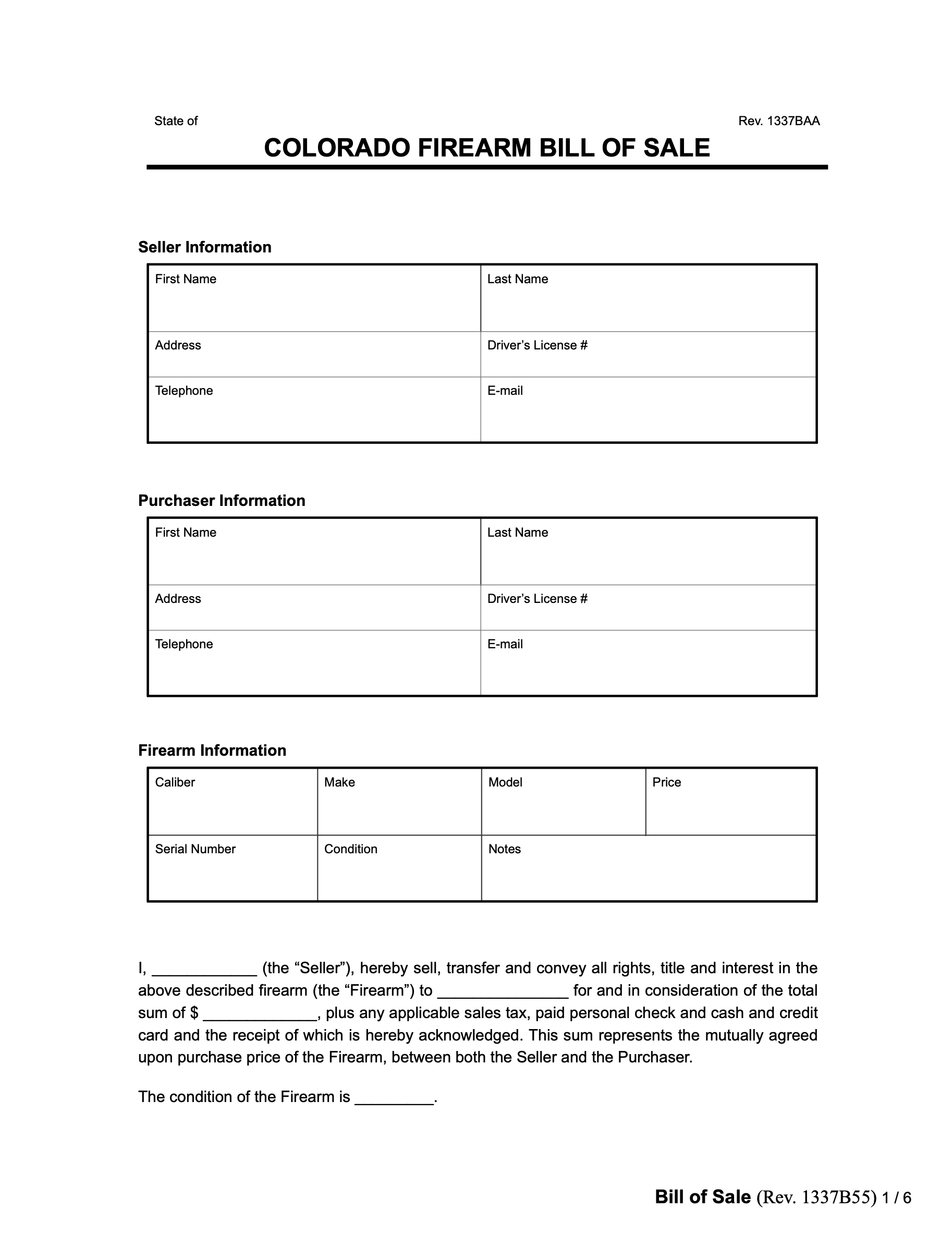 colorado firearm bill of sale