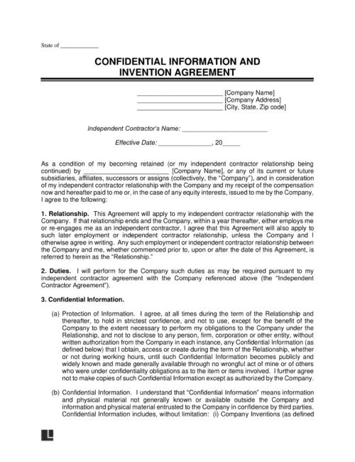 confidential information and invention assignment agreement template