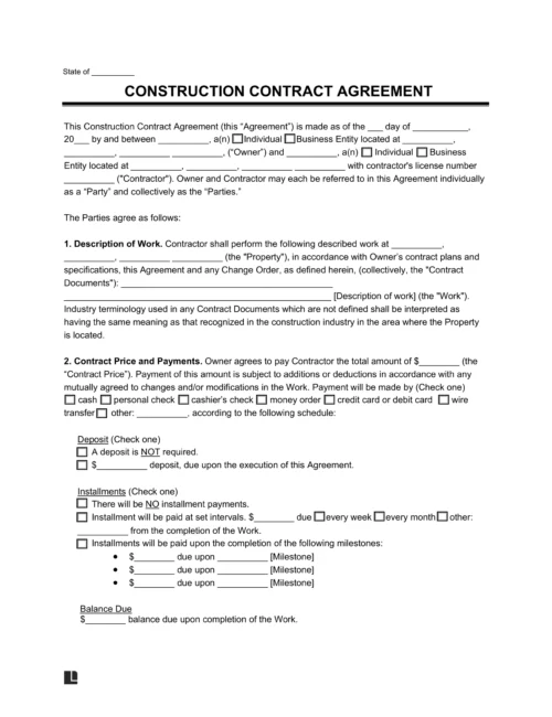 construction contract template
