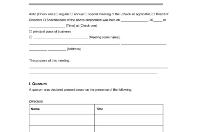 corporate minutes template