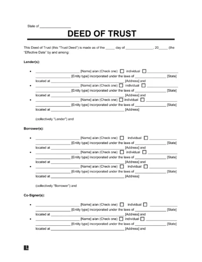 Sample of a Deed of Trust Template