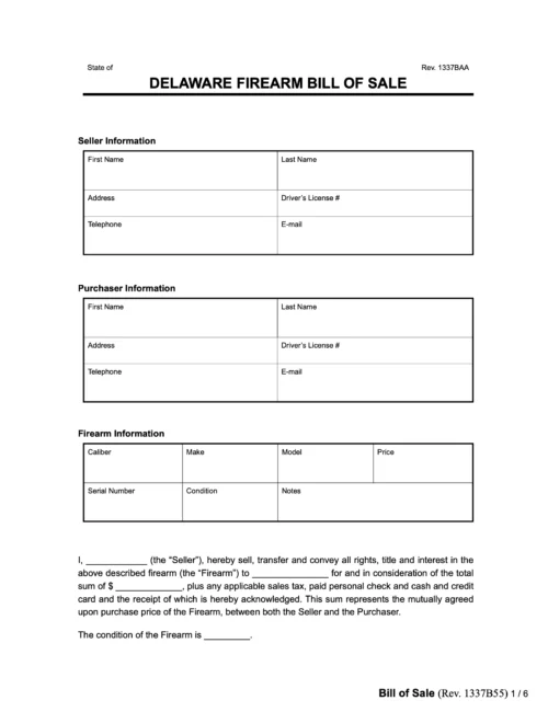 delaware firearm bill of sale