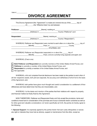 Divorce Agreement Template