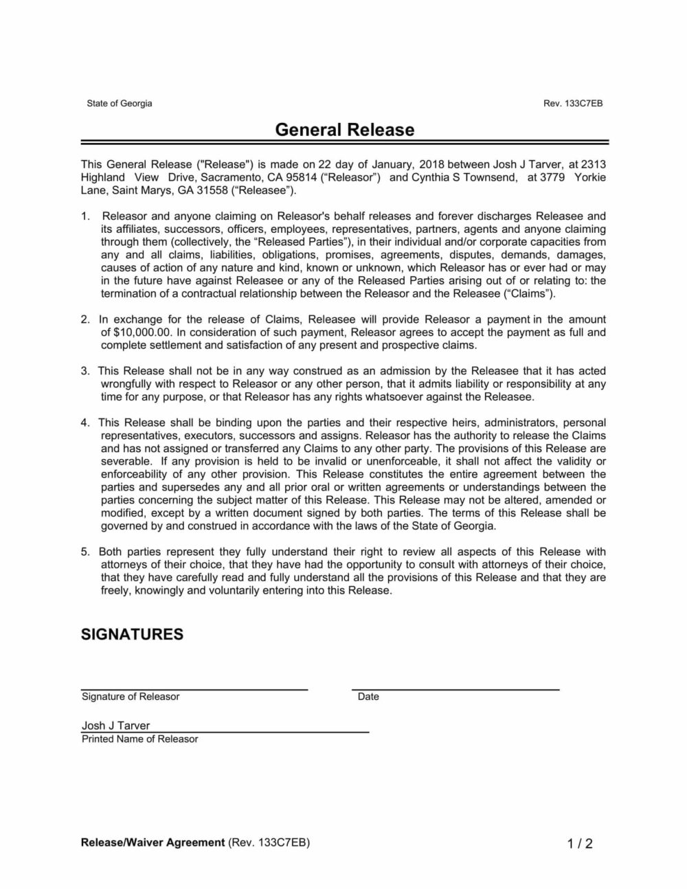 Release Waiver Agreement Template 2023