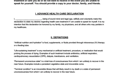 Universal advance directive form and template