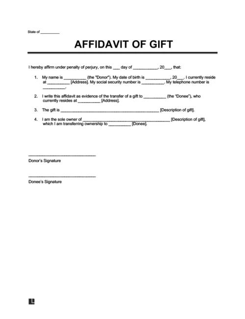 gift affidavit