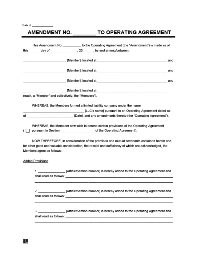 Amendment to LLC Operating Agreement Template