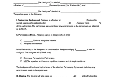 Assignment of Partnership Interest Form