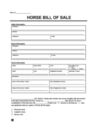 horse bill of sale template