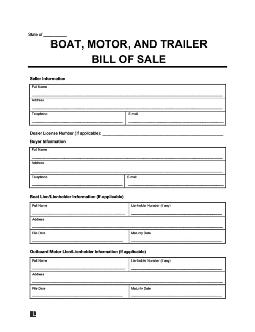 boat, motor, and trailer bill of sale