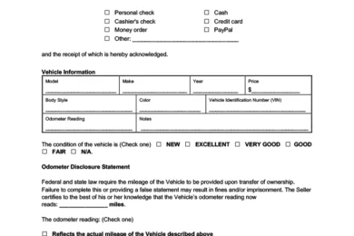 Illinois Vehicle Bill of Sale