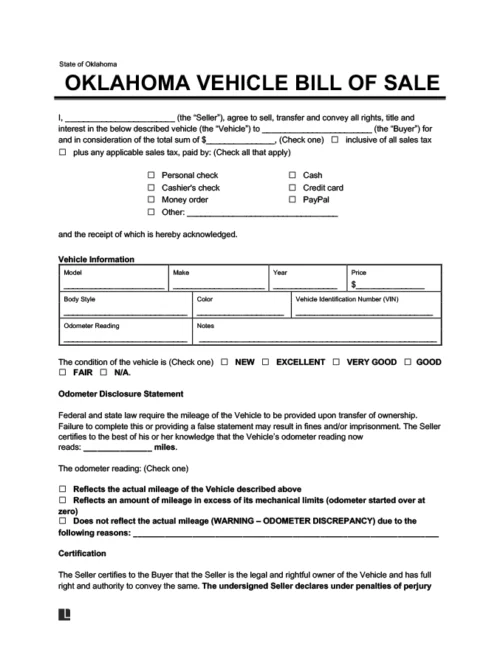 Oklahoma Vehicle Bill of Sale