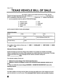 Texas Vehicle Bill of Sale