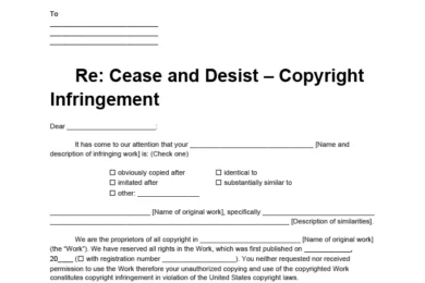 cease and desist copyright infringement letter
