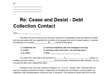 cease and desist debt collection letter