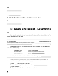 Cease and Desist Defamation Letter