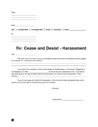 cease and desist letter for harassment