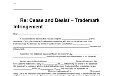cease and desist letter for trademark infringement