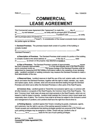 Sample of a commercial lease agreement template