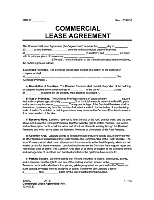 Sample of a commercial lease agreement template