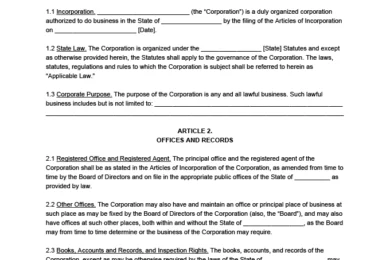 Corporate Bylaws Template