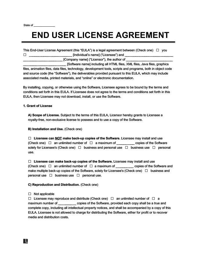 End User License Agreement (EULA) Template