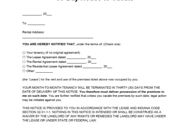 indiana 30 day lease termination