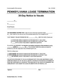 Pennsylvania 30 Day Lease Termination Letter