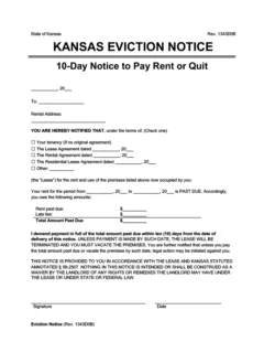 Kansas 10-day eviction notice pay rent or quit