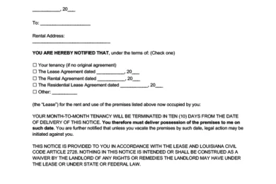louisiana 10 day lease termination