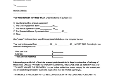 Massachusetts 14-day Notice to pay Rent or Quit
