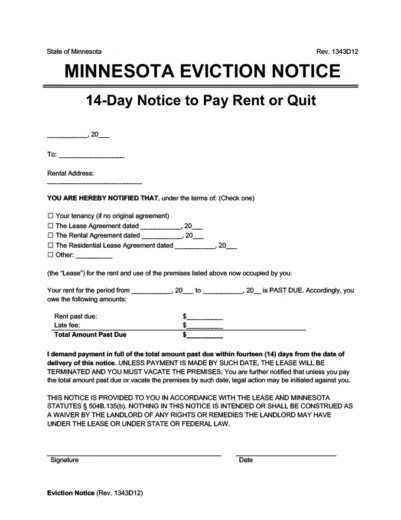 minnesota eviction notice 14 day pay rent or quit