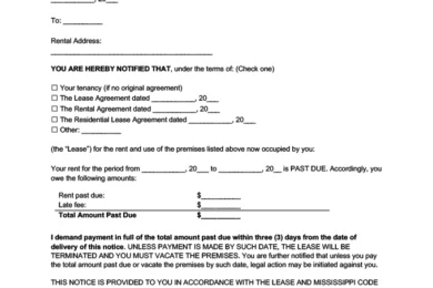 Mississippi notice to pay rent or quit
