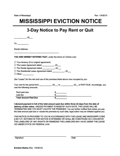 Mississippi notice to pay rent or quit