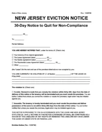New Jersey 30 day notice to comply or quit
