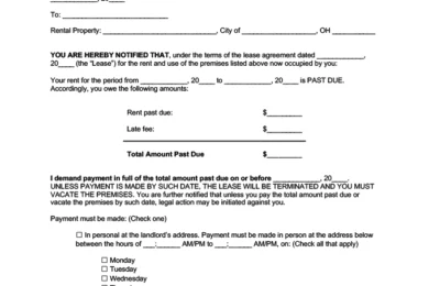 Ohio 3 day eviction notice for non payment form screenshot