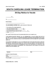 South Carolina 30 day lease termination screenshot
