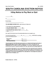 South Carolina eviction notice 5 day pay rent or quit screenshot