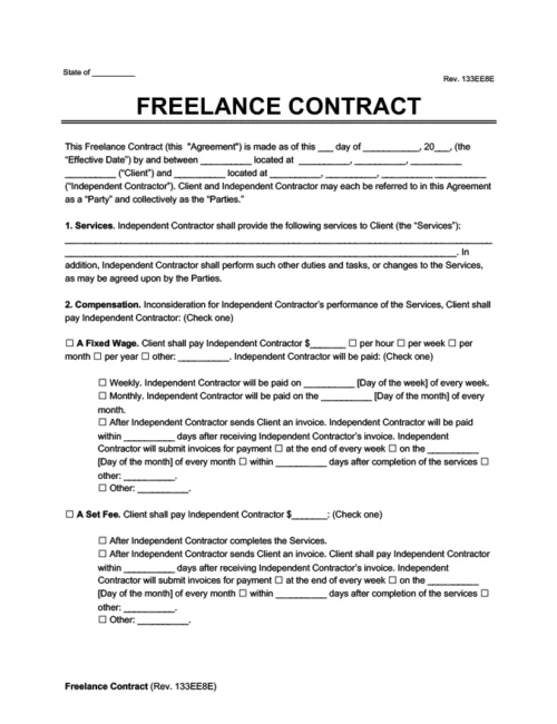 Sample of a freelance contract template for independent contractors