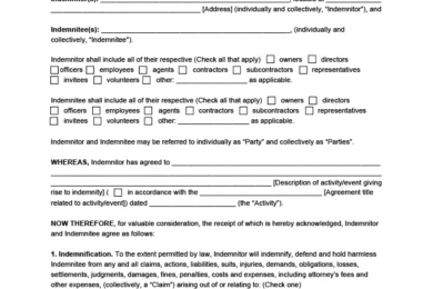 Hold Harmless Agreement Template