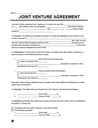 Joint Venture Agreement Template