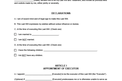 Sample of a last will and testament template for estate planning