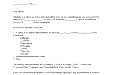 Sample of a late rent notice template to send a tenant