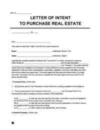 Letter of Intent to Purchase Real Estate Template