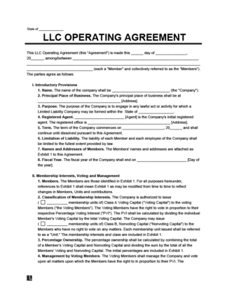 Sample of a limited-liability company (LLC) operating agreement template