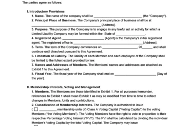 Sample of a limited-liability company (LLC) operating agreement template