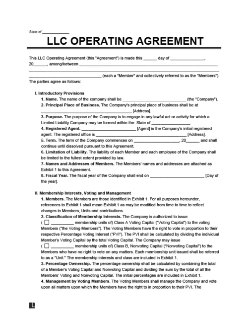 Sample of a limited-liability company (LLC) operating agreement template