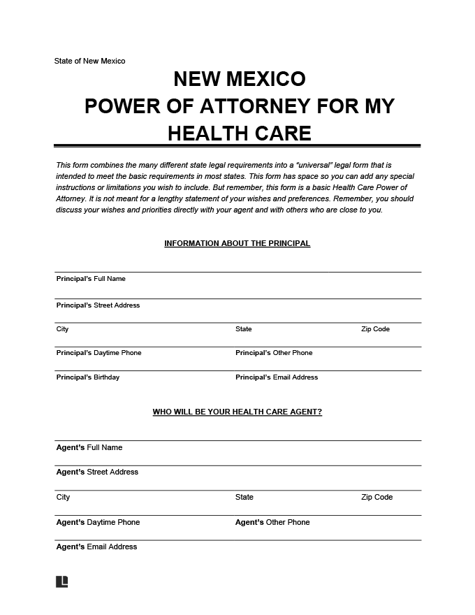 New Mexico Durable Power of Attorney for Health Care Form