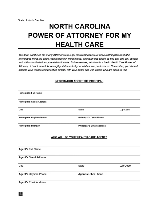 North Carolina Health Care Power of Attorney Form