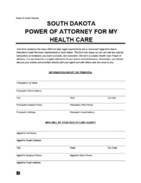 South Dakota Durable Power of Attorney for Health Care Form